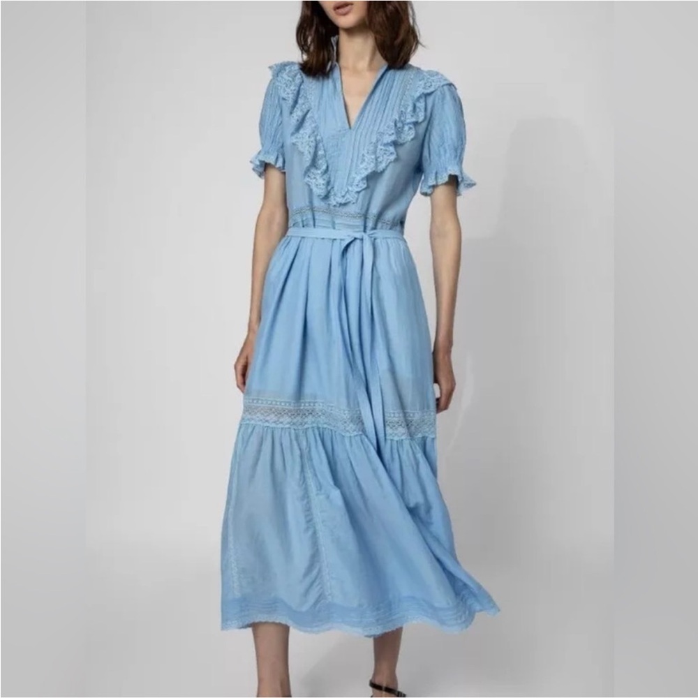 NWT Zadig & Voltaire Ronelo Tomboy Oxford Light Blue  Maxi Dress size XS